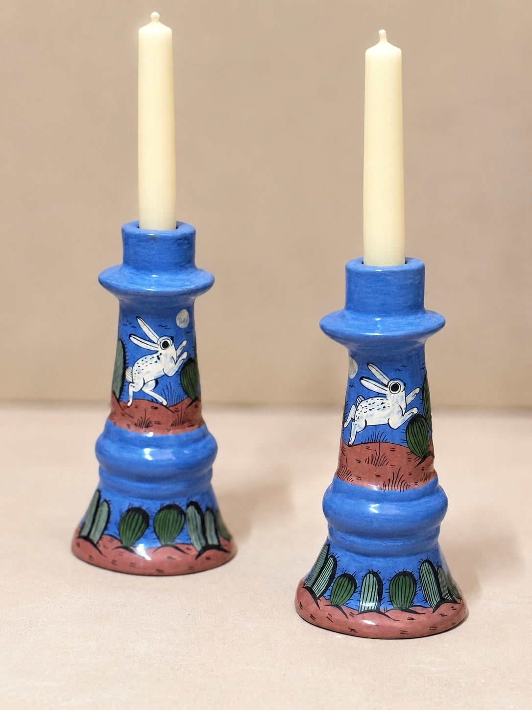Candelabros conejos pintados a mano - Set