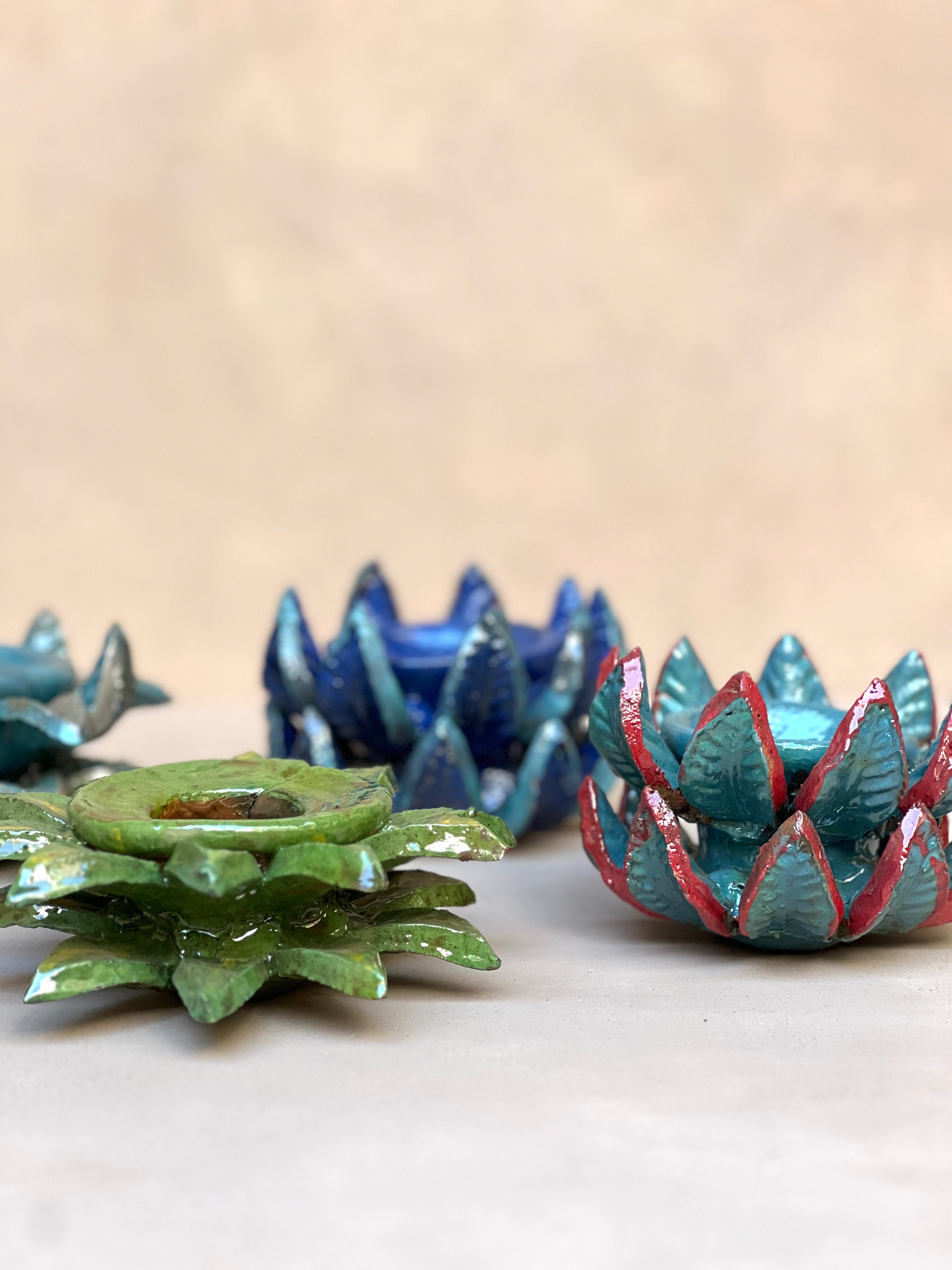 Leaf-Shaped Candle Holders · Glazed Clay