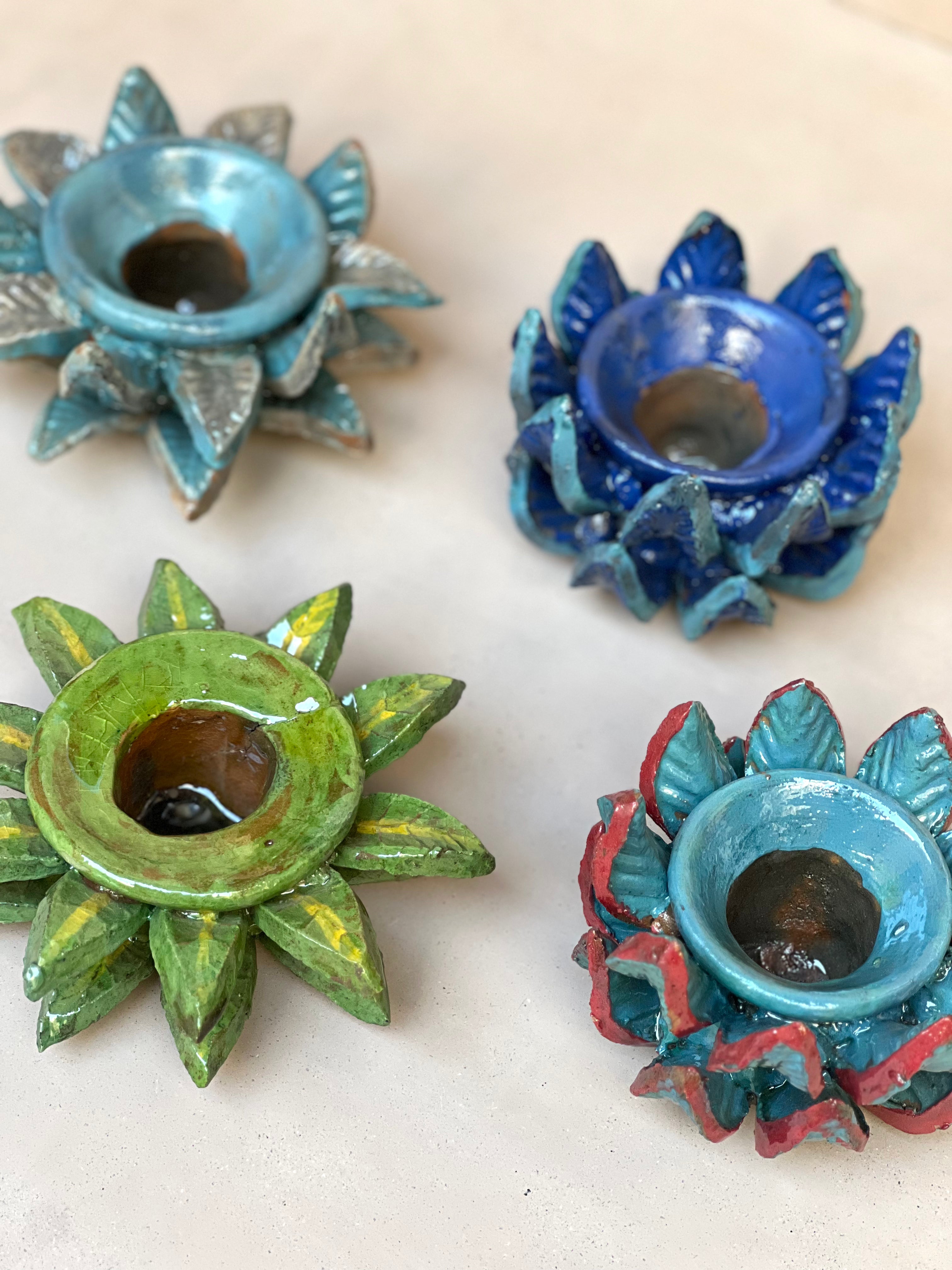 Leaf-Shaped Candle Holders · Glazed Clay